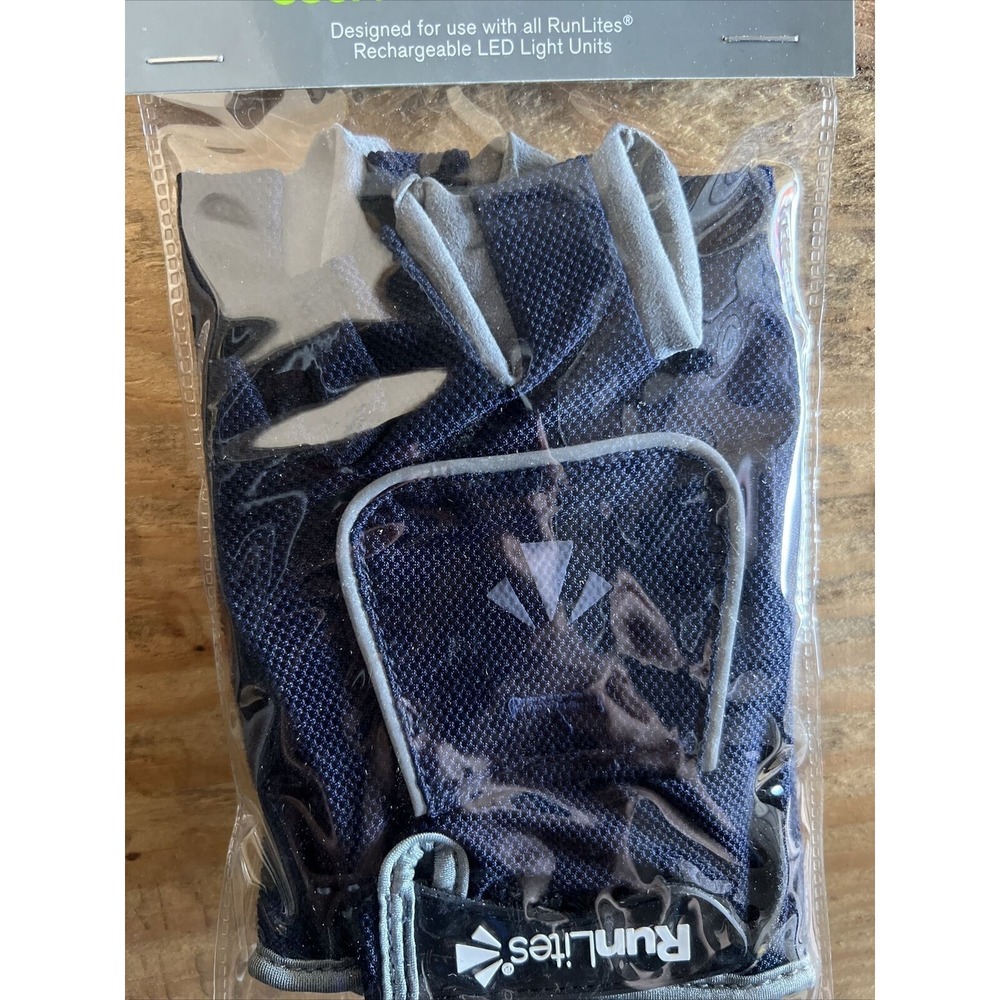 RunLites Cycling Bike Padded Fingerless Light Gloves With Battery Navy Sz Large - Picture 3 of 5
